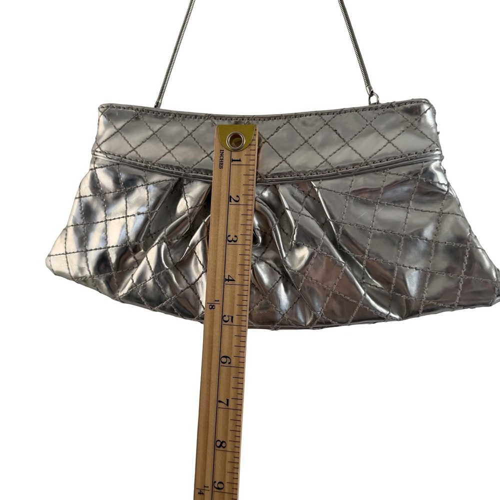 Steve Madden Quilted Shoulder Bag Womens Silver Metallic Evening Purse - Picture 13 of 15